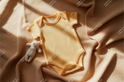 Yellow baby onesie with toy mockup Product Image 1