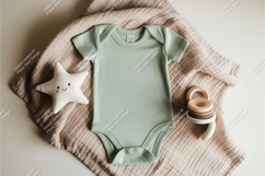 Green baby onesie with toys mockup Product Image 1
