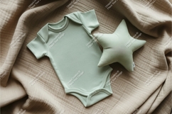 Green baby onesie with star toy mockup Product Image 1