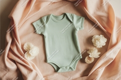 Mint baby onesie with flowers mockup Product Image 1