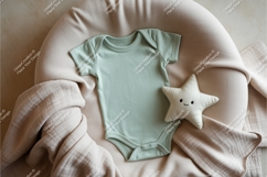 Mint baby onesie with star pillow mockup Product Image 1
