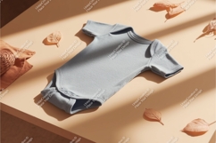 Blue baby onesie with autumn leaves mockup Product Image 1