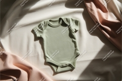 Green baby onesie on silk mockup Product Image 1