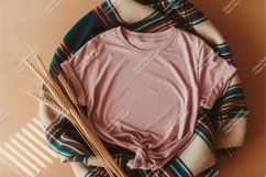 Pink tshirt with wheat and blanket mockup Product Image 1