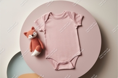 Pink baby bodysuit with fox toy mockup Product Image 1