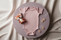 Pink baby bodysuit with fox toy mockup Product Image 1