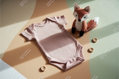 Pink baby onesie with fox toy mockup Product Image 1