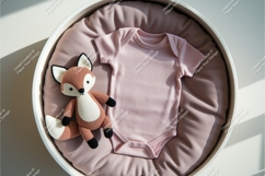 Pink baby onesie with fox toy mockup Product Image 1