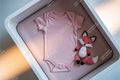 Pink baby onesie with fox toy mockup Product Image 1