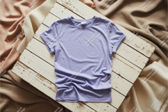 Purple tshirt on wooden surface mockup Product Image 1