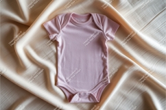 Pink baby onesie on soft fabric mockup Product Image 1