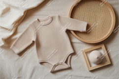 A beige baby onesie with props mockup Product Image 1