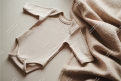 A beige baby onesie on blanket mockup Product Image 1