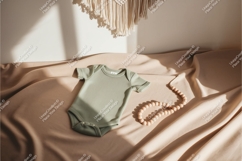 Green baby bodysuit on fabric mockup Product Image 1