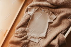 Beige baby bodysuit on blanket mockup Product Image 1