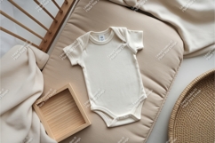 Beige baby bodysuit on a crib mockup Product Image 1