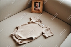 Beige baby bodysuit on a sofa mockup Product Image 1