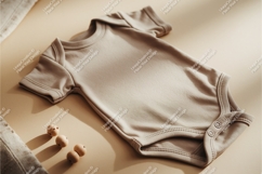 Beige baby bodysuit on surface mockup Product Image 1