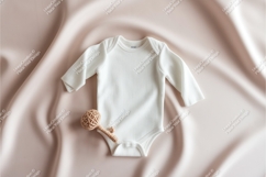 White baby bodysuit on beige fabric mockup Product Image 1