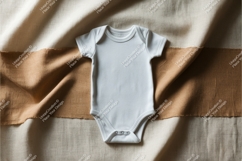 White baby bodysuit on striped fabric mockup Product Image 1