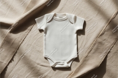 Baby onesie on linen fabric mockup Product Image 1