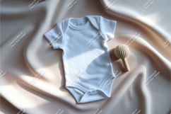 White baby bodysuit with rattle mockup Product Image 1