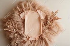 Beige baby bodysuit on fur mockup Product Image 1