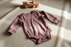 Pink baby bodysuit with wooden toy mockup Product Image 1