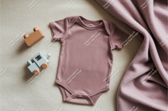 Pink baby bodysuit with wooden toys mockup Product Image 1