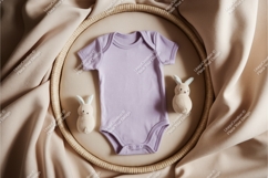 Purple baby bodysuit with bunny toys mockup Product Image 1