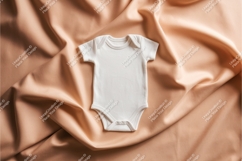 White baby bodysuit on beige fabric mockup Product Image 1
