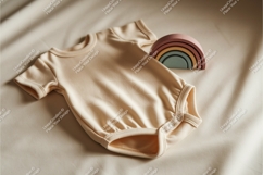 Beige baby onesie with rainbow mockup Product Image 1