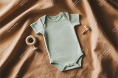Green baby onesie with wooden toys mockup Product Image 1