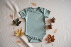 Sage baby bodysuit with fall leaves mockup Product Image 1