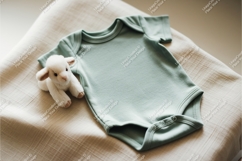Mint baby onesie with lamb toy mockup Product Image 1