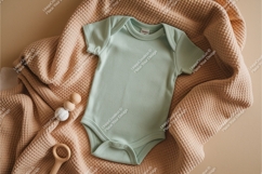 Mint baby onesie on waffle blanket mockup Product Image 1