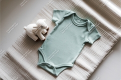 Mint baby onesie with lamb toy mockup Product Image 1