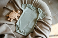 Mint onesie with turtle toy mockup Product Image 1