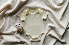 Baby yellow bodysuit with owl toy mockup Product Image 1