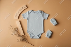 Baby blue onesie with wooden toys mockup Product Image 1