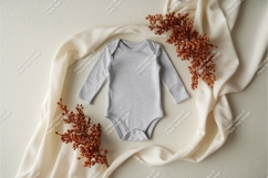 Gray baby bodysuit with autumn leaves mockup Product Image 1