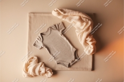 Gray baby bodysuit with muslin cloth mockup Product Image 1