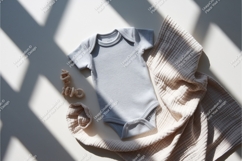 Baby bodysuit with blanket in sunlight mockup Product Image 1