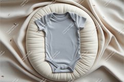 Gray baby bodysuit on cushion mockup Product Image 1