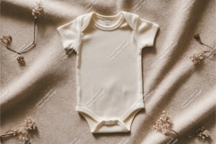 Beige baby bodysuit on fabric mockup Product Image 1