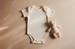 Beige baby bodysuit with bear mockup Product Image 1
