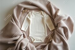 Beige baby onesie with soft blanket mockup Product Image 1