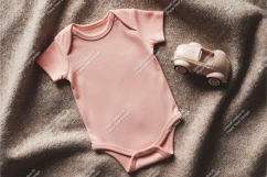 Pink baby onesie with toy car mockup Product Image 1