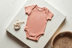 Peach baby bodysuit on box mockup Product Image 1