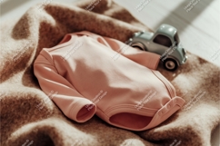 Pink baby bodysuit with toy car mockup Product Image 1